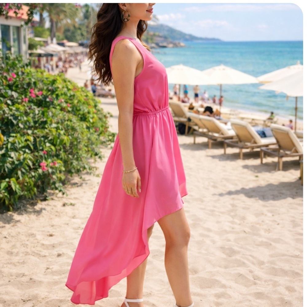 Silky Pink Coral Hi-Low Sundress